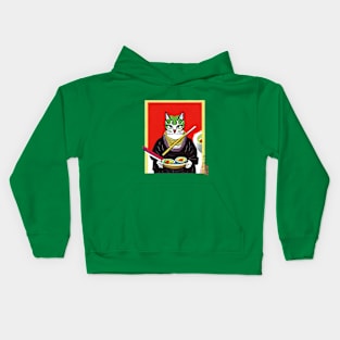 Samurai Cat Enjoying Ramen Kids Hoodie